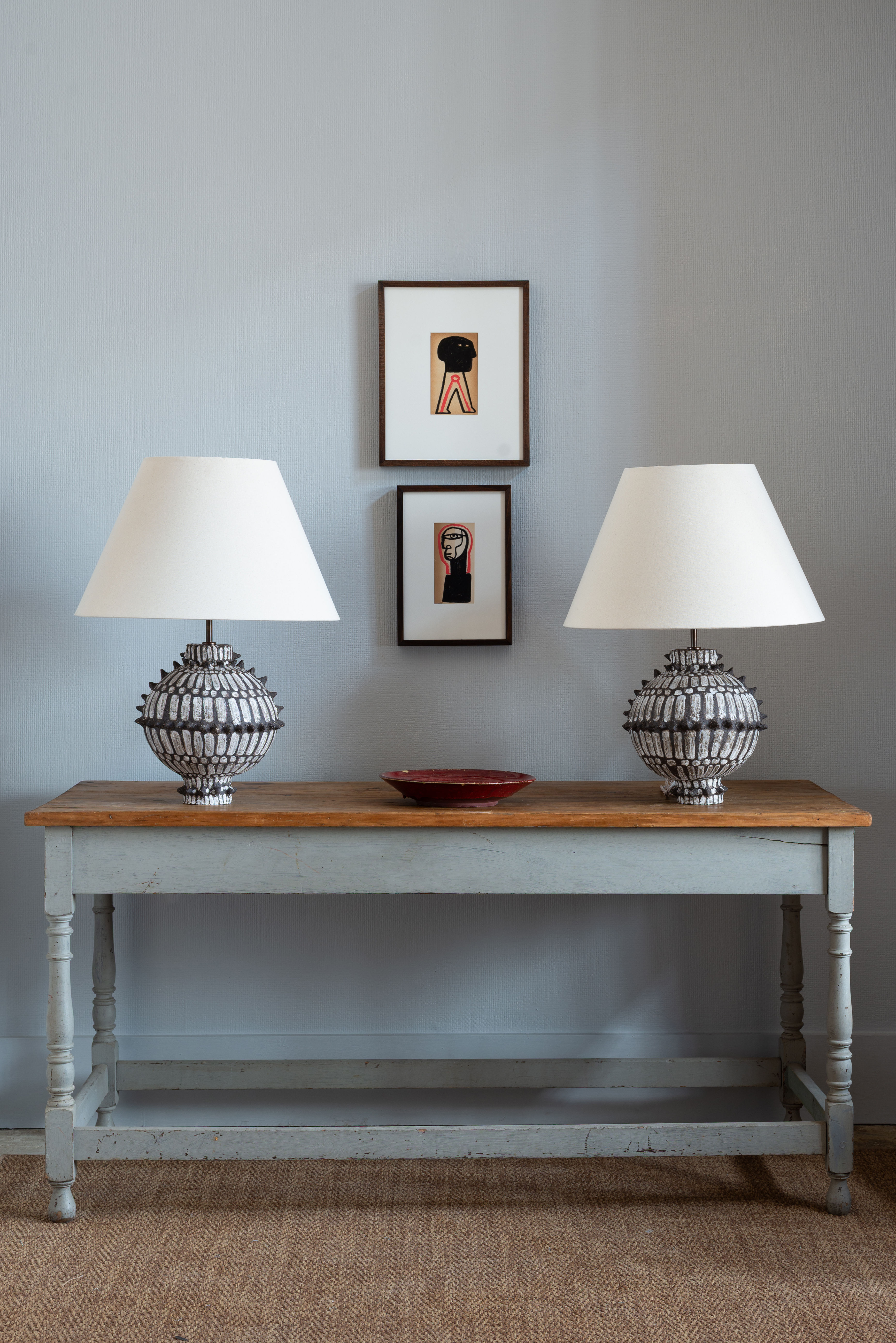 A pair of sculptural table lamps by London ceramics artist Talia Nidam Warshawsky.