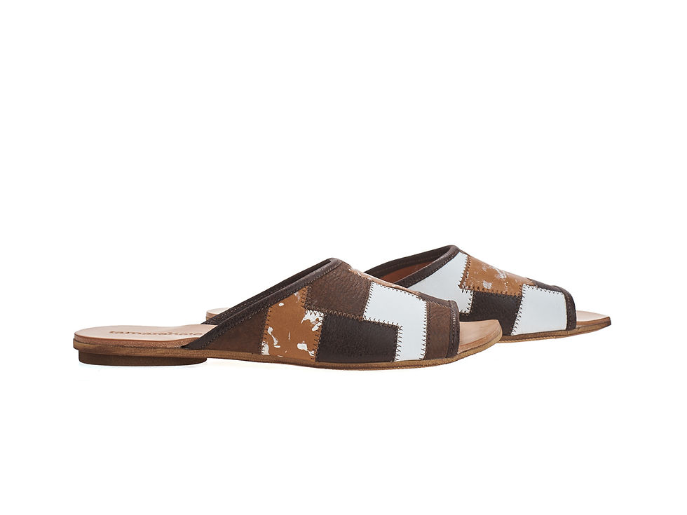 Thumbnail: Helena slide ins, brown textured leather flat sandals