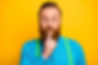 Bärtiger Mann, der sich den Finger vor den Mund hält, um ein Geheimnis zu wahren; Praxis Glückauf, Hypnose, Unna