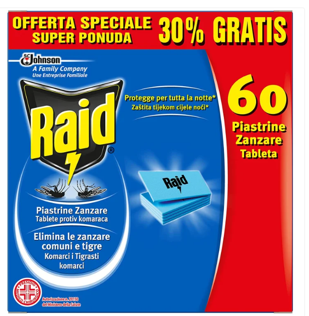 JOHNSON MOSQUITOES PLATELETS RAID 30 + 30 PIECES