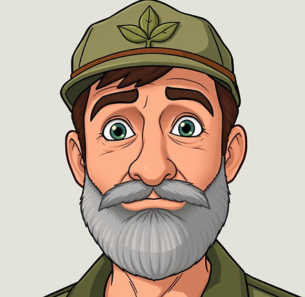 43 year old man. large blue_green_grey eyes; casual and calm expression. round nose. round