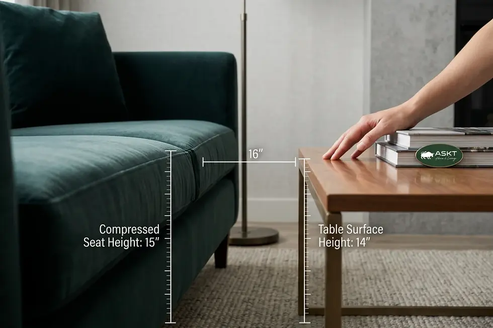 Matching coffee table height to hotel lounge chairs and sofas.