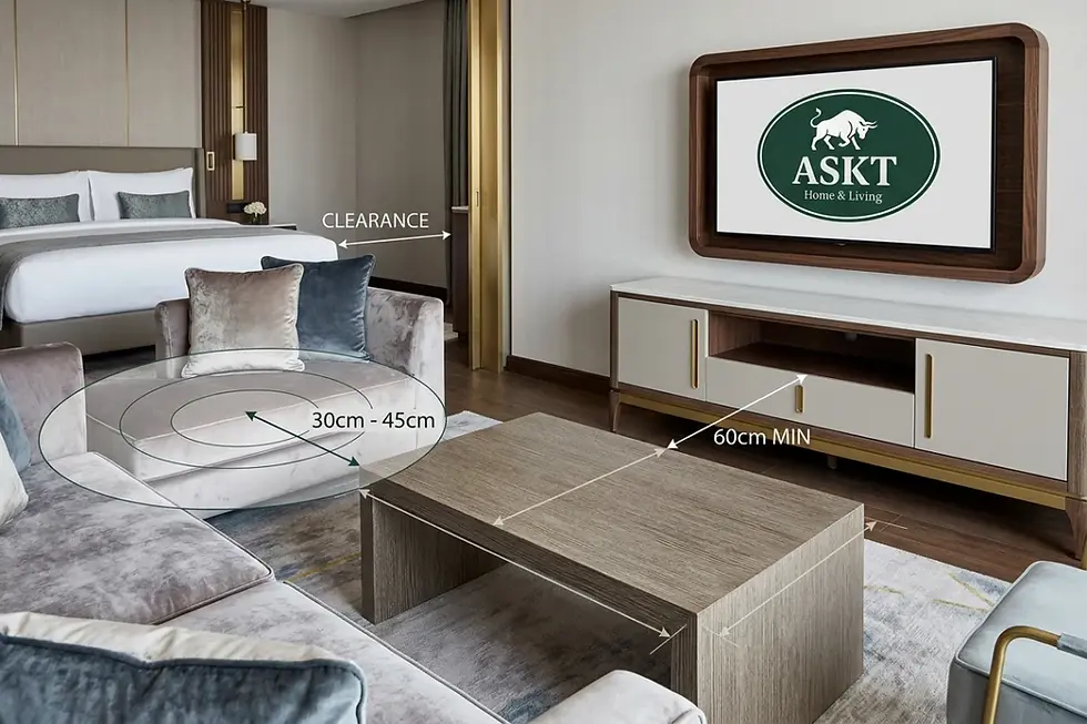 Hospitality coffee table clearance guidelines and furniture layout dimensions.