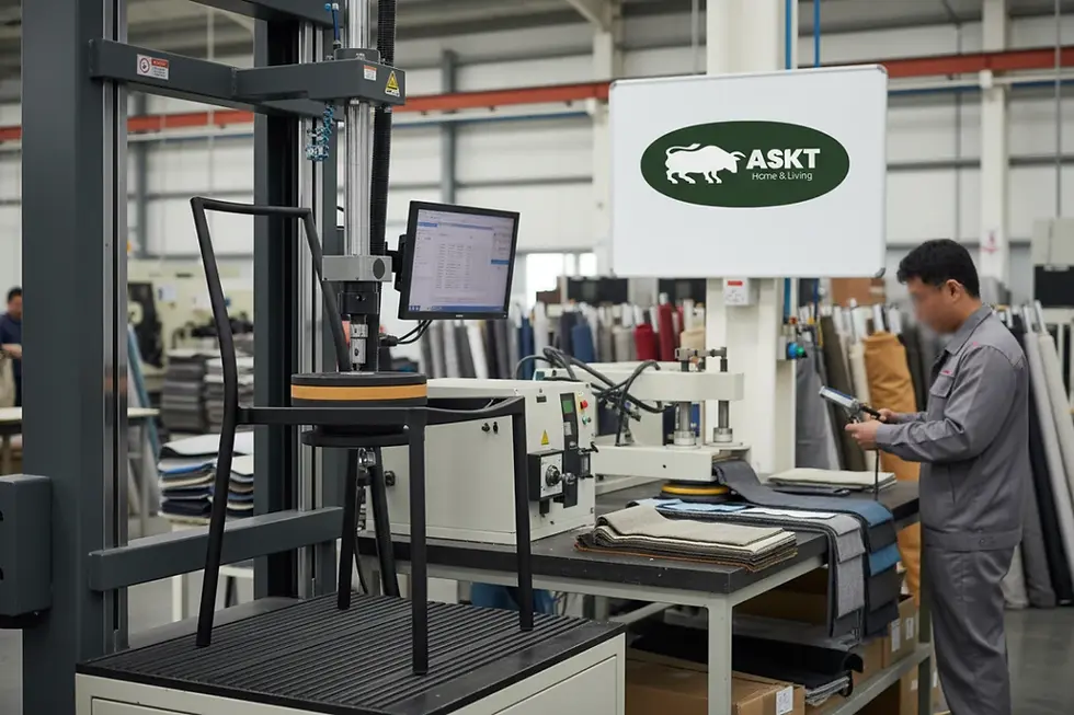 Kwaliteitscontrole contractmeubilair en mechanische duurzaamheidstest van metalen stoelframes