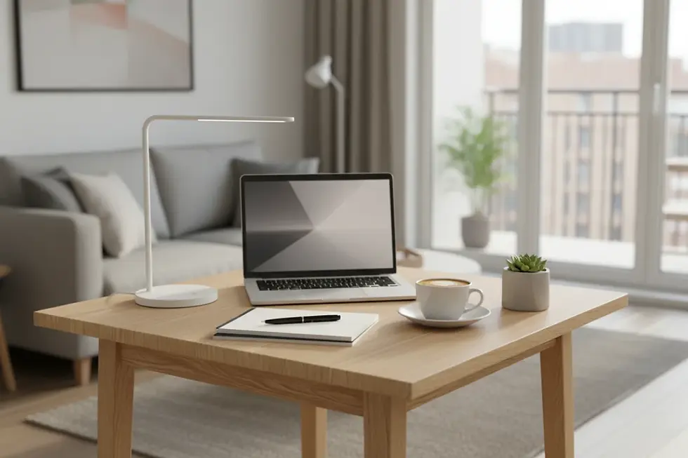 ASKT tafel ingericht als multifunctionele thuiswerkplek en eettafel