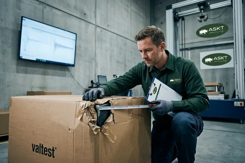 Kwaliteitscontrole en valtest op verpakking van eetkamerstoelen in fabriek