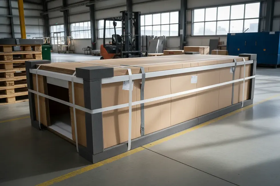 Flat-pack packaging design for modern dining tables to ensure safe shipping.