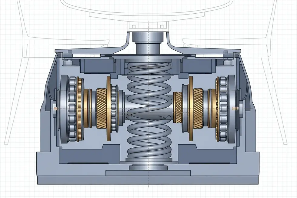 Cross-section of a durable auto return swivel mechanism with internal alloy springs.