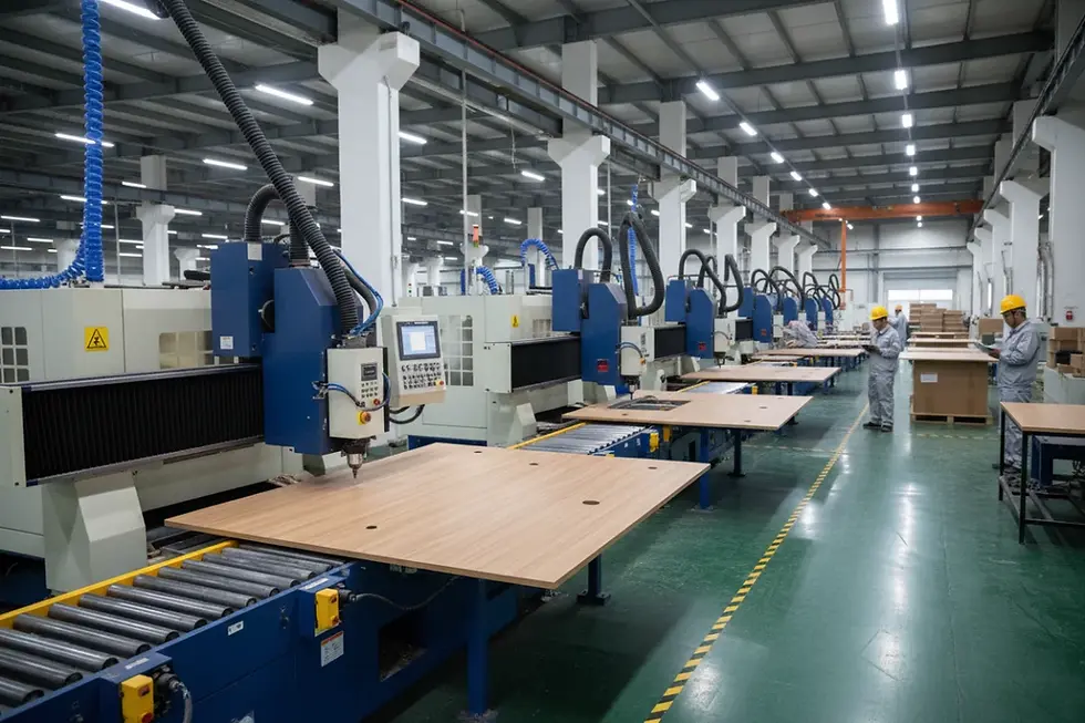 Geautomatiseerde productie van kantoormeubilair in een Chinese fabriek.