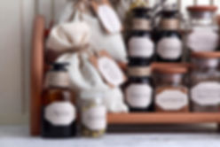 Jars and bags of herbs and materials