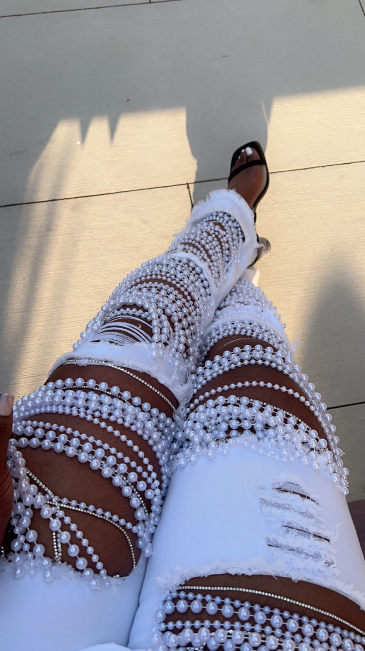 CUSTOM PEARL AND RHINESTONE JEANS 