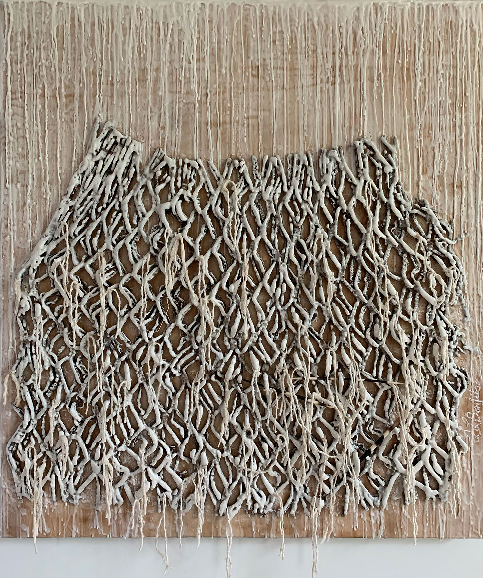 Reclaimed, encaustic, reclaimed paper and thread, porcupine quills, 36x40