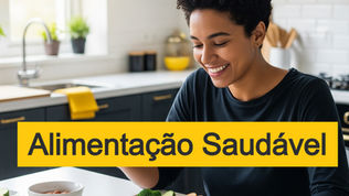 Pessoa comendo uma refeição colorida e saudável em uma mesa moderna, simbolizando a conexão entre alimentação e bem-estar