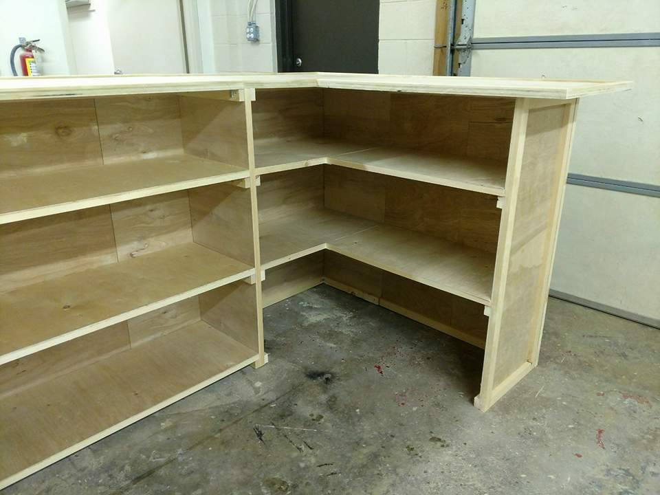 Thumbnail: 10 foot U shaped home bar with 3 foot sides and shelving