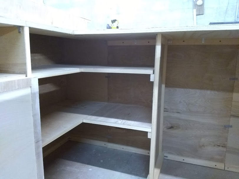 Thumbnail: 8 foot home bar with connected back,  shelving and cabinet,  2 level bar top