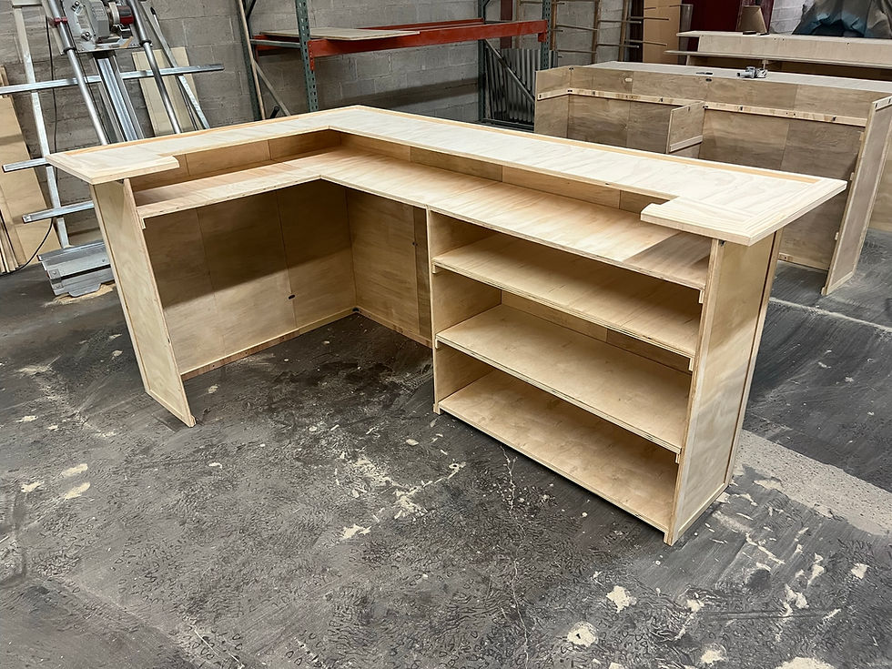 Thumbnail: 6 foot 'L' shaped home bar kit with bartender/serving levels and shelving