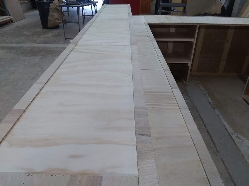 Thumbnail: 10 foot bar with 3 foot side bar and back bar countertop, shelving hutch