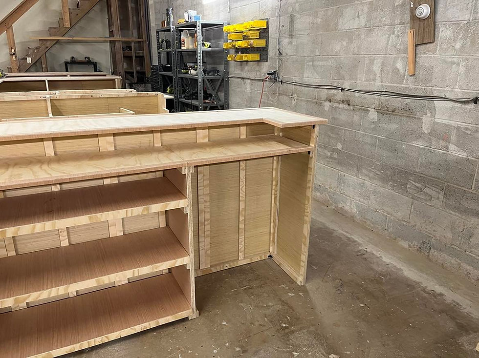 Thumbnail: 10 foot home bar kit with 2 levels of bar top, shelving and storage