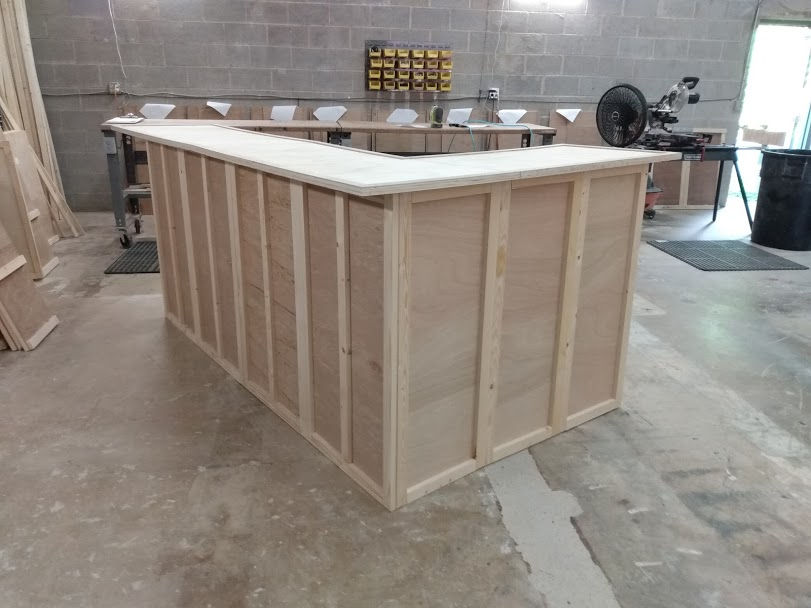 8 foot 'L' shaped home bar kit with shelving and appliance space