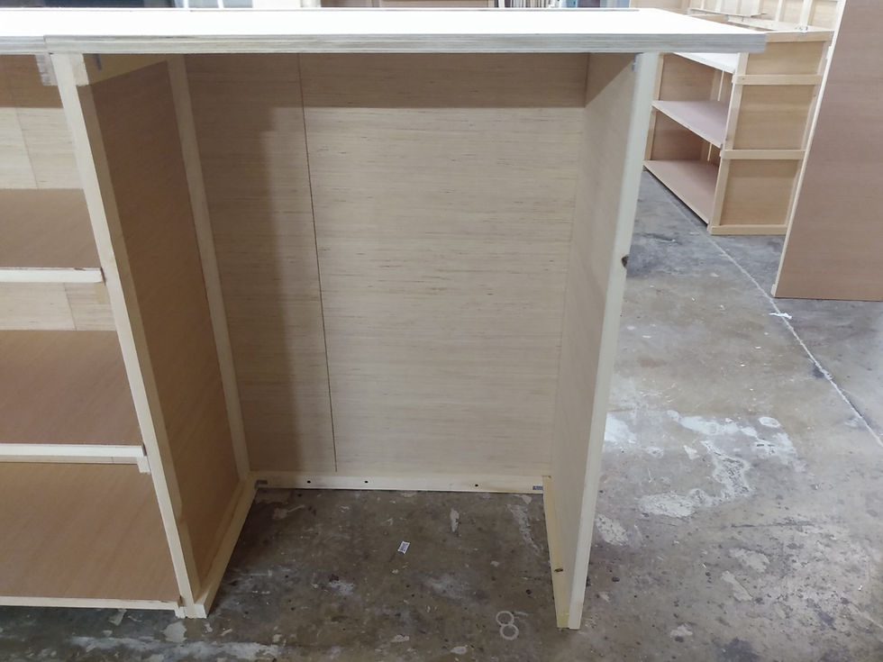 Thumbnail: 10 foot 'L' shaped bar with single level bar top and included shelving
