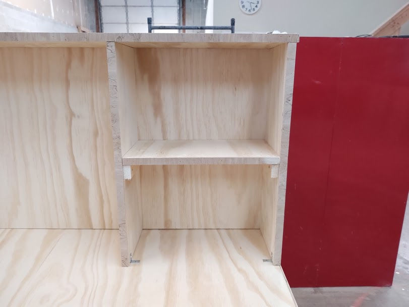 Thumbnail: 8 foot back bar cabinet with upper counter top shelving and 2 appliance spaces