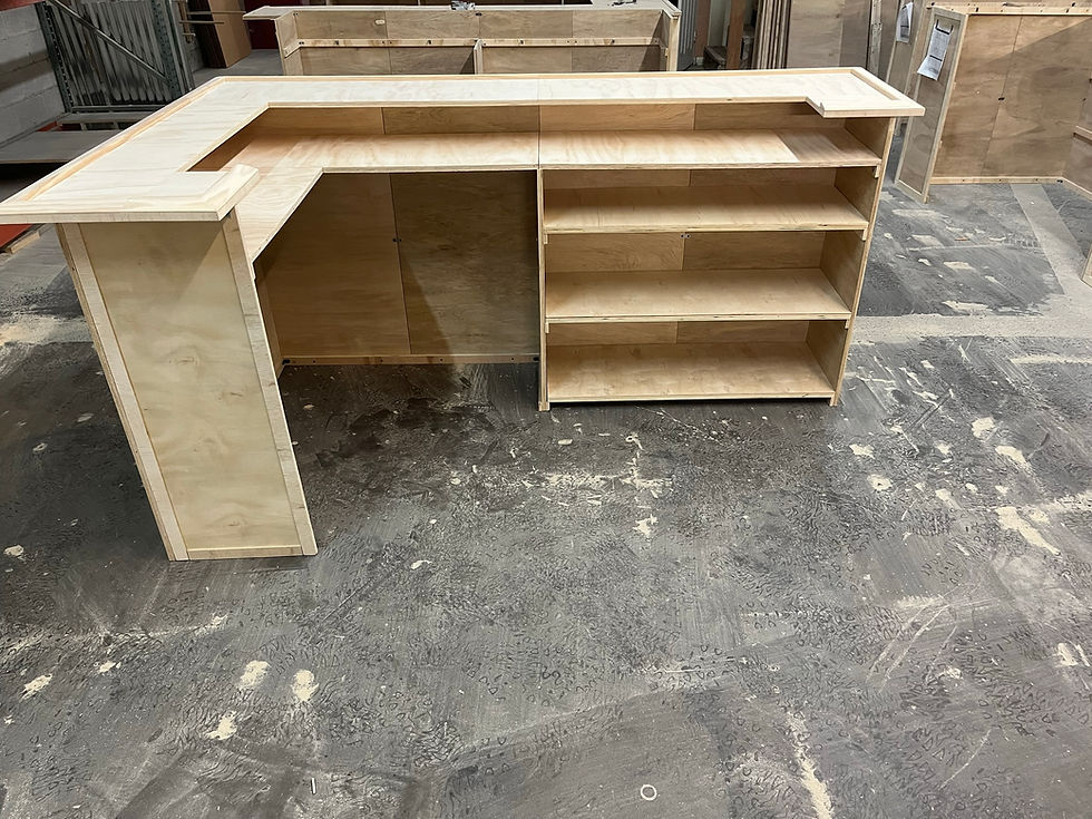 Thumbnail: 6 foot 'L' shaped home bar kit with bartender/serving levels and shelving