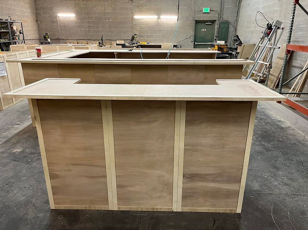 Thumbnail: 8 foot home bar kit with 2 levels of bar top, shelving and storage