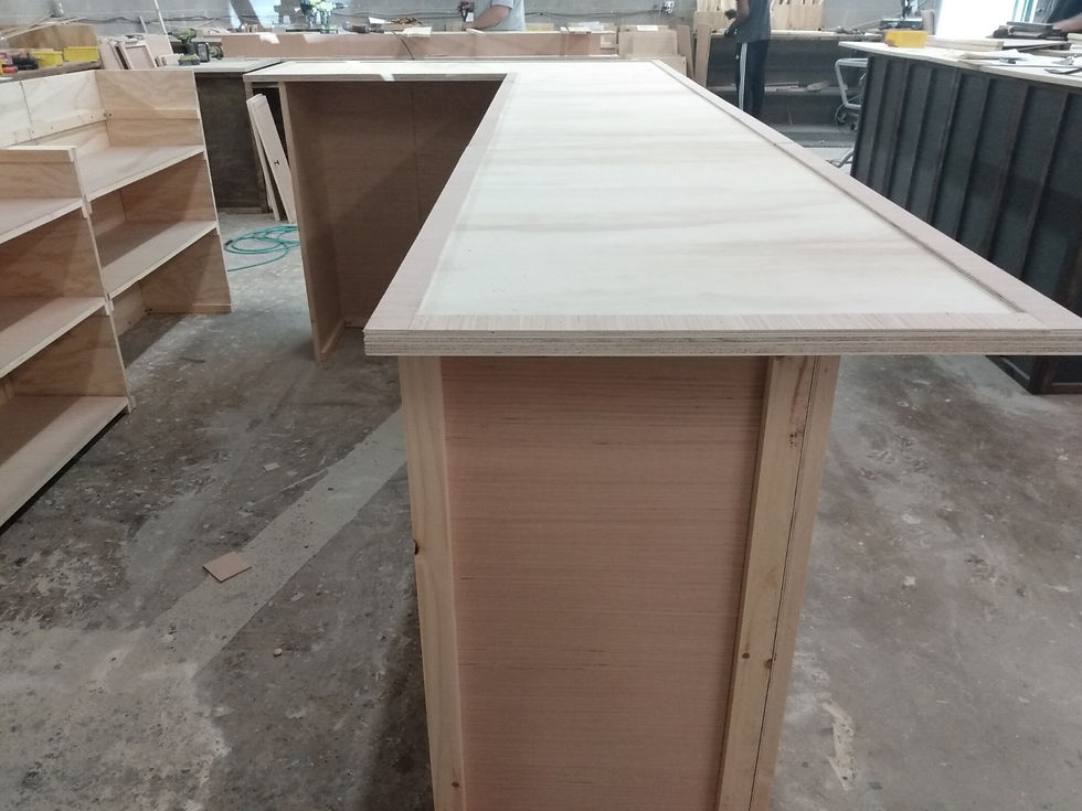 Thumbnail: 10 foot 'L' shaped bar with shelving and appliance space