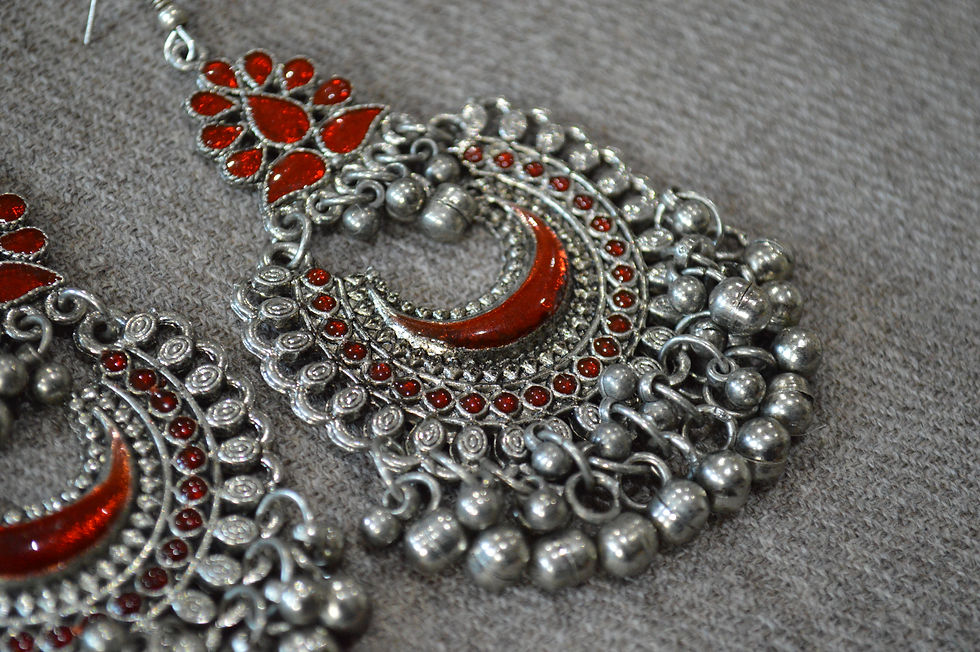 Thumbnail: Oxidized Silver Red Moon Earrings