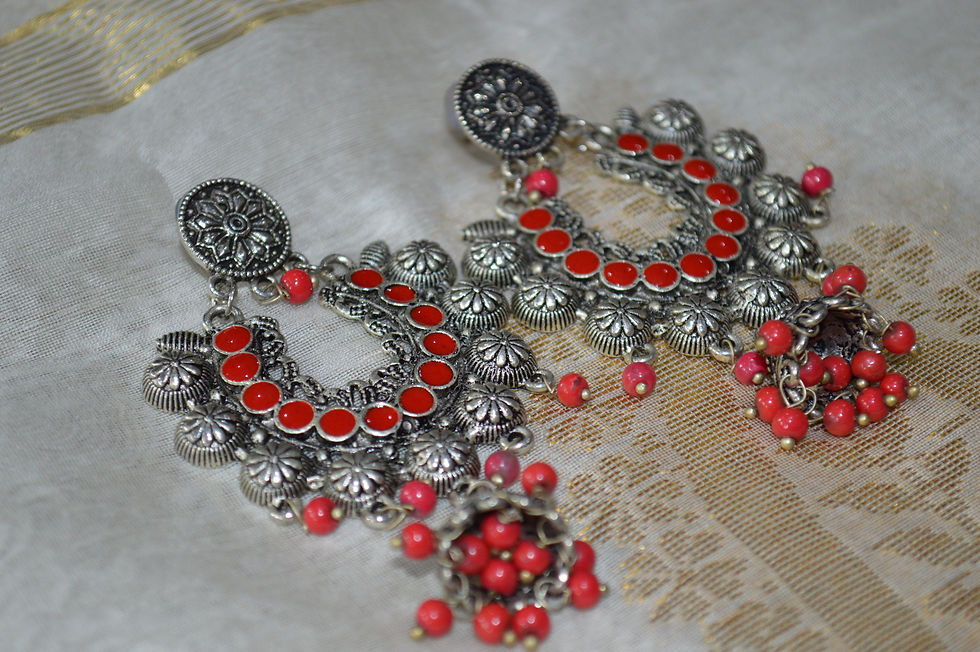 Thumbnail: Oxidized Silver Red Earrings