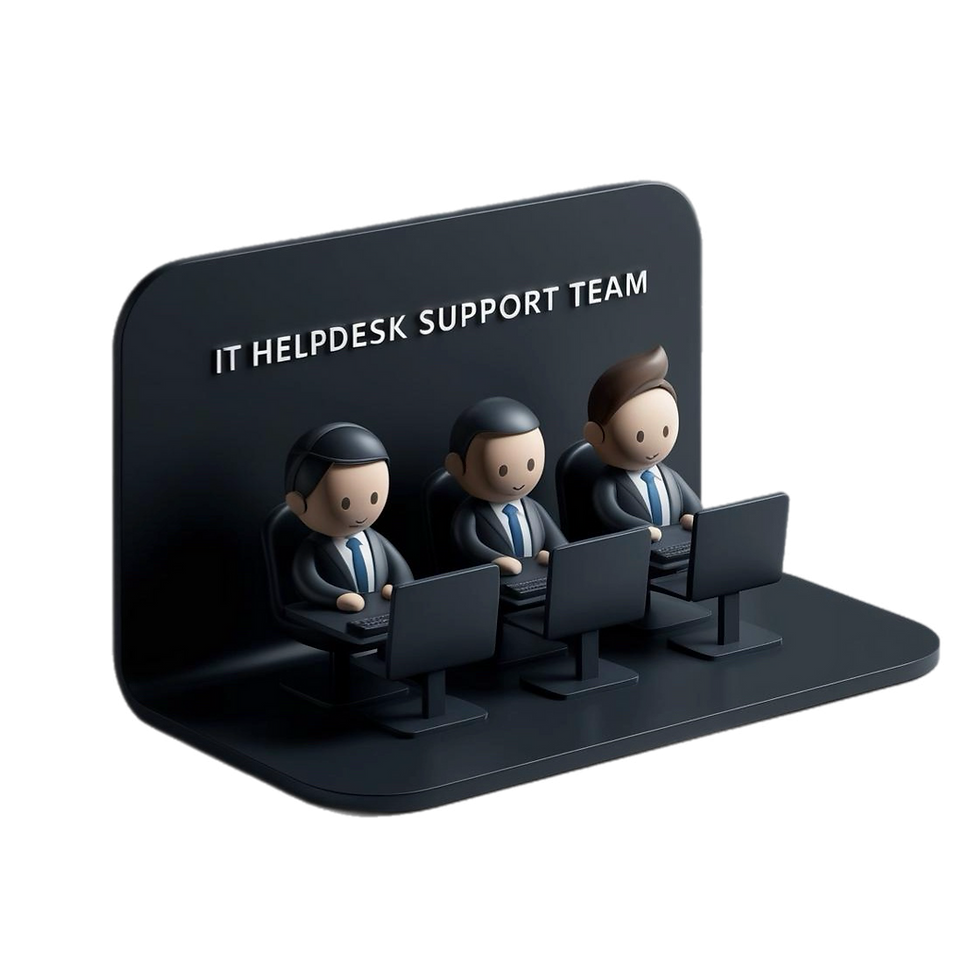 IT Helpdesk Support Team: three cartoon figures working at computers