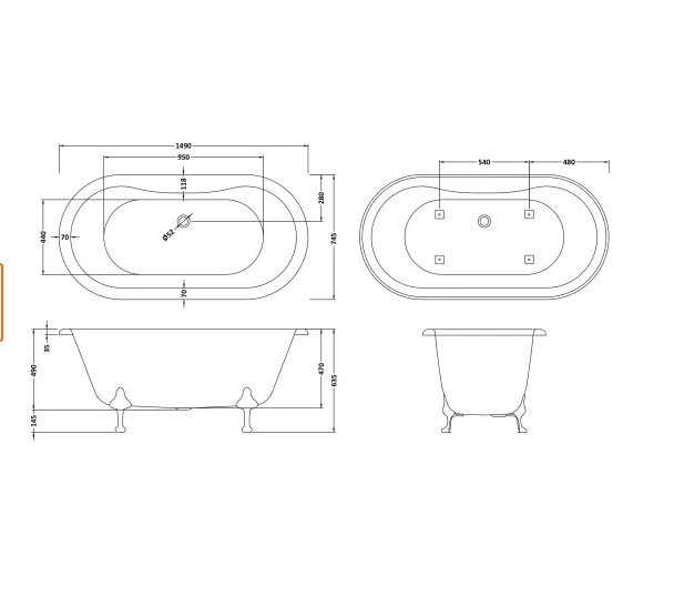 Thumbnail: Hudson Reed Kingsbury 1500mm Traditional  Freestanding Roll Top Bath