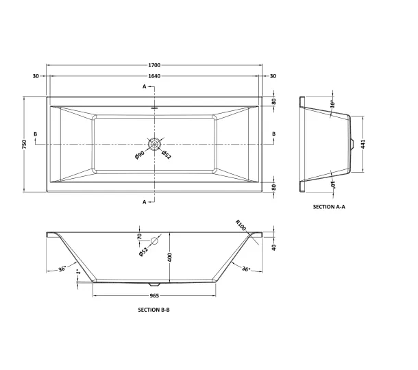 Thumbnail: Square Double Ended Bath 1700 x 750mm