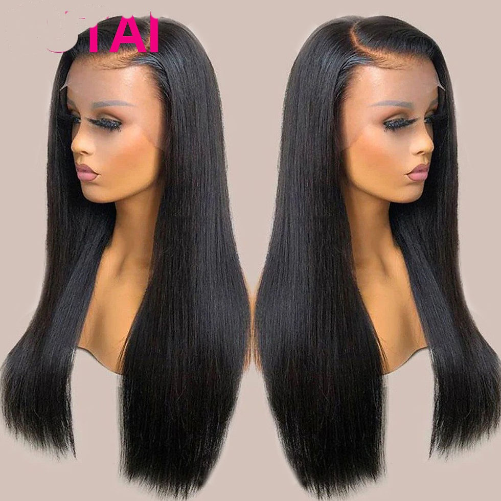 Thumbnail: Real Human Hair Lace Wig Set Straight Hair Black Medium Length
