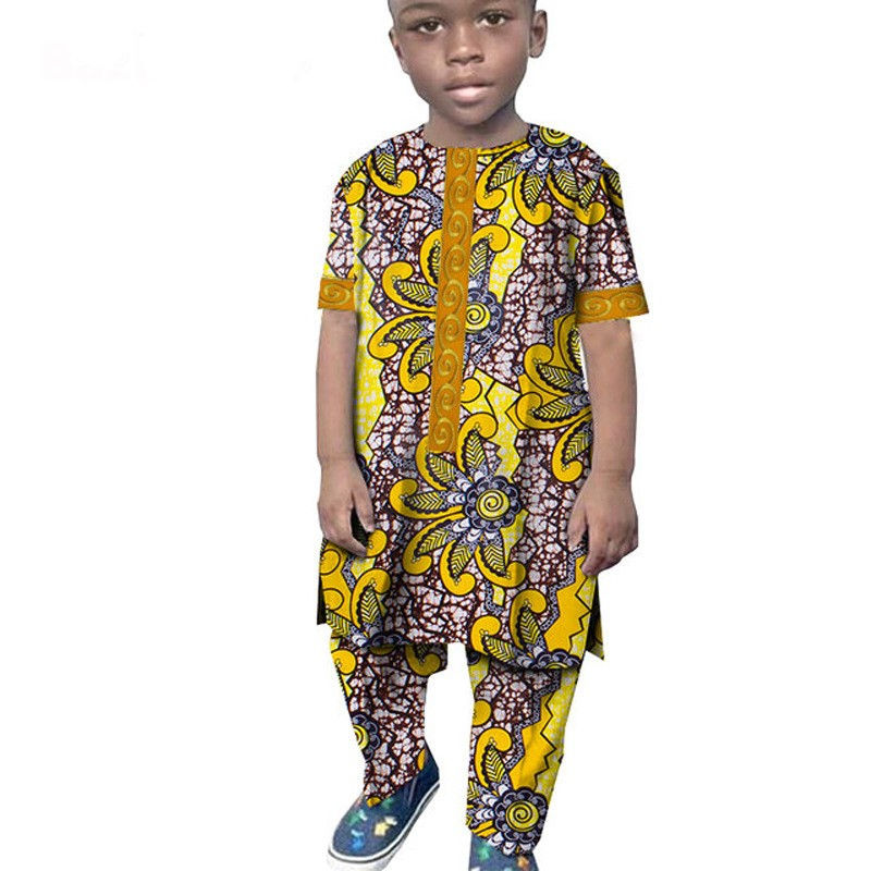 Thumbnail: African Boy Suit Cotton Wax Cloth T-shirt And Pants Suit