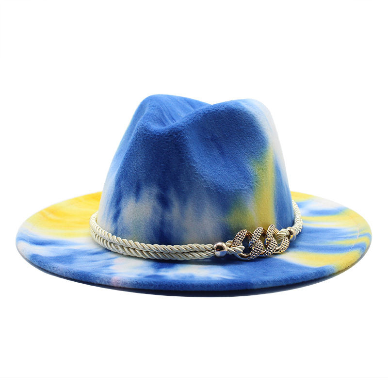 Thumbnail: Tie-Dye Pink Woolen Cloth Gift Fashion Flat Brim Jazz Hat Felt Hat