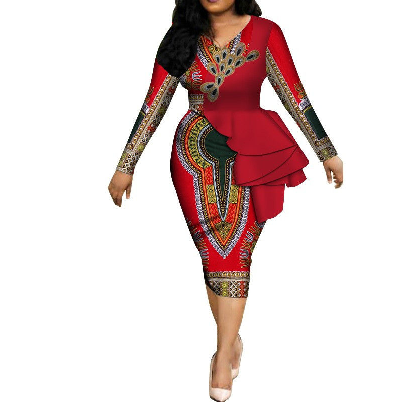 Thumbnail: African Dresses For Women Vestidos Print Fabric Elegant Africa Clothes Ruffles