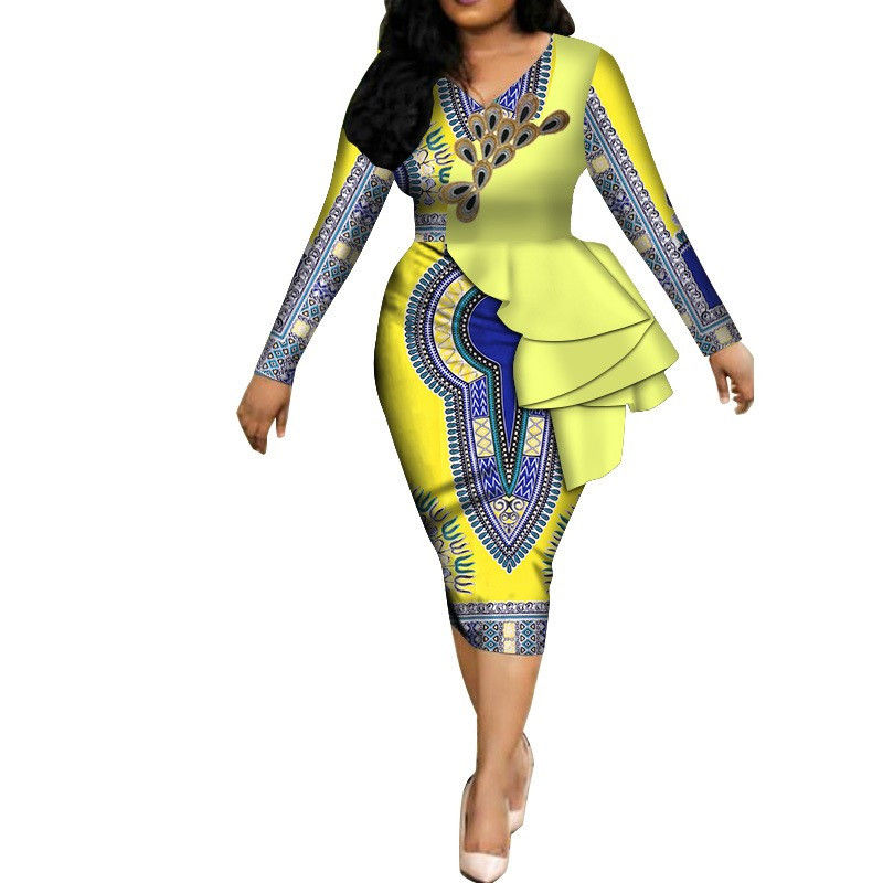 Thumbnail: African Dresses For Women Vestidos Print Fabric Elegant Africa Clothes Ruffles