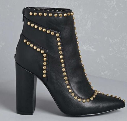 Thumbnail: Colorblock Denim Bronze Pointed Toe Chunky Heel Booties
