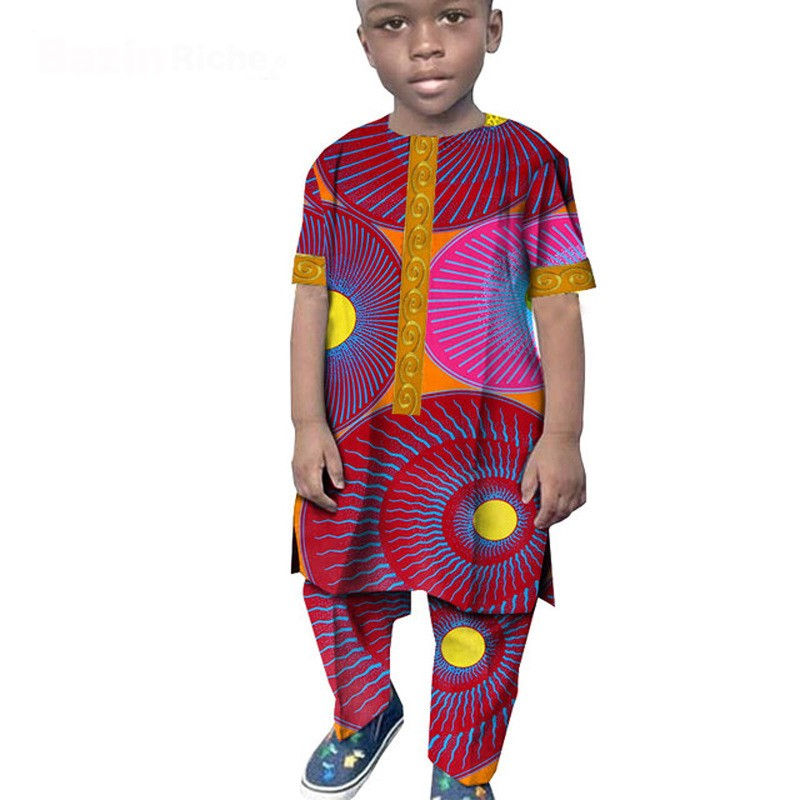 Thumbnail: African Boy Suit Cotton Wax Cloth T-shirt And Pants Suit