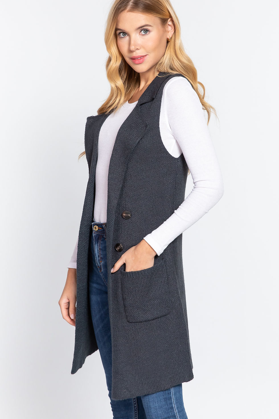 Thumbnail: Sleeveless Long Sweater Vest        