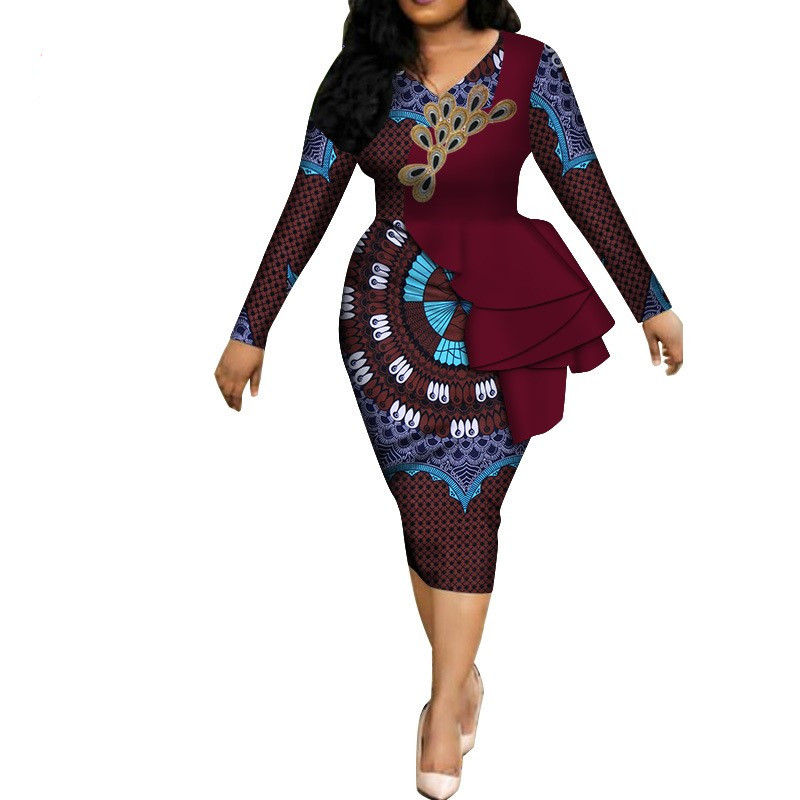 Thumbnail: African Dresses For Women Vestidos Print Fabric Elegant Africa Clothes Ruffles