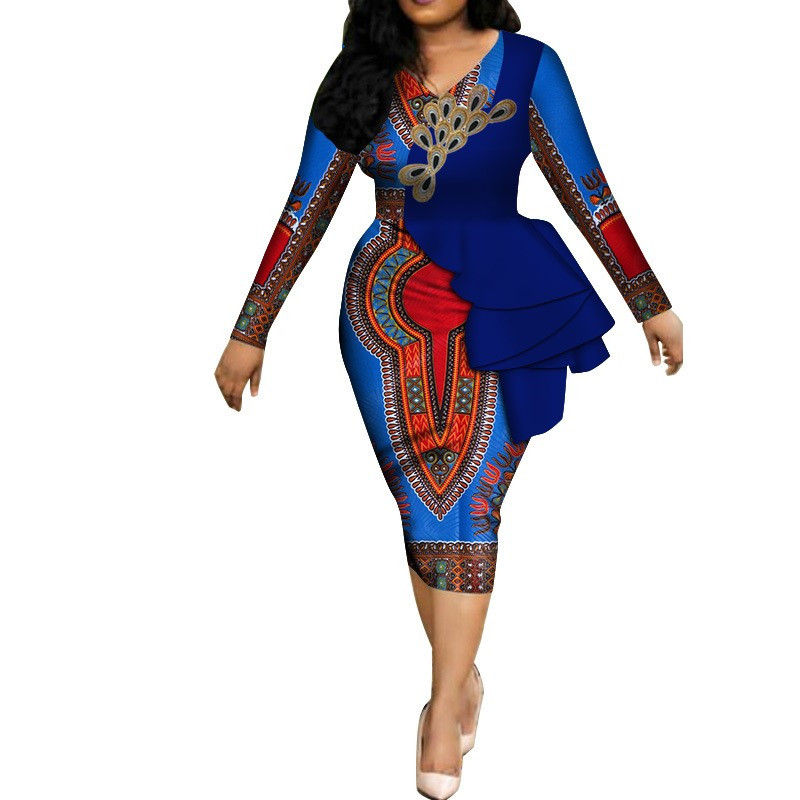Thumbnail: African Dresses For Women Vestidos Print Fabric Elegant Africa Clothes Ruffles