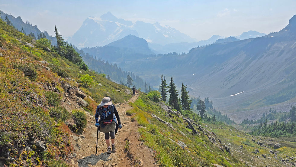 Almost to the top of the saddle, Mt. Shuksan watching over our shoulders