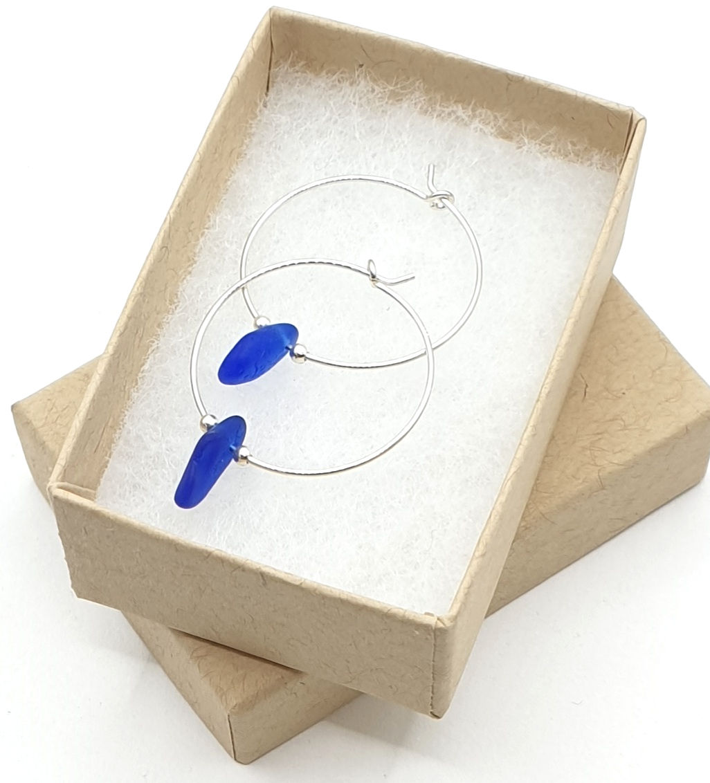 Cobalt blue seaglass 25mm hoop earrings