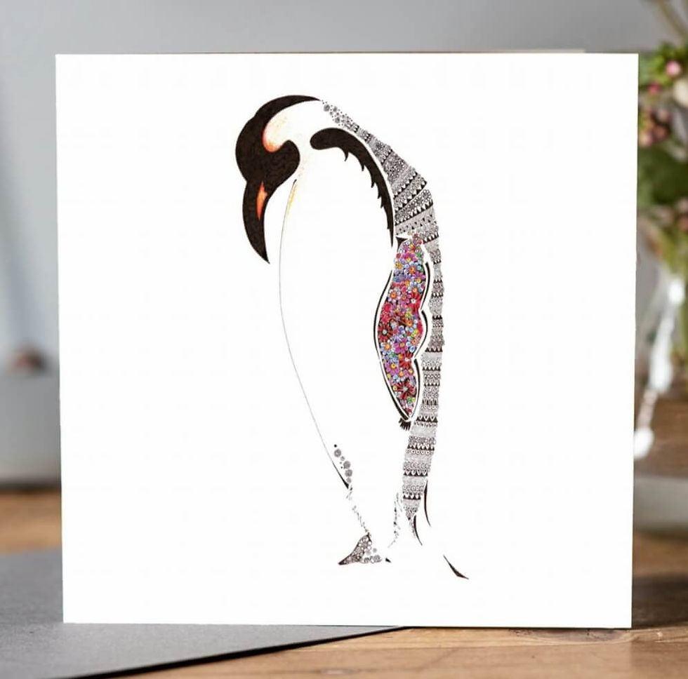 Thumbnail: Floral Penguin greetings card by Doodleicious
