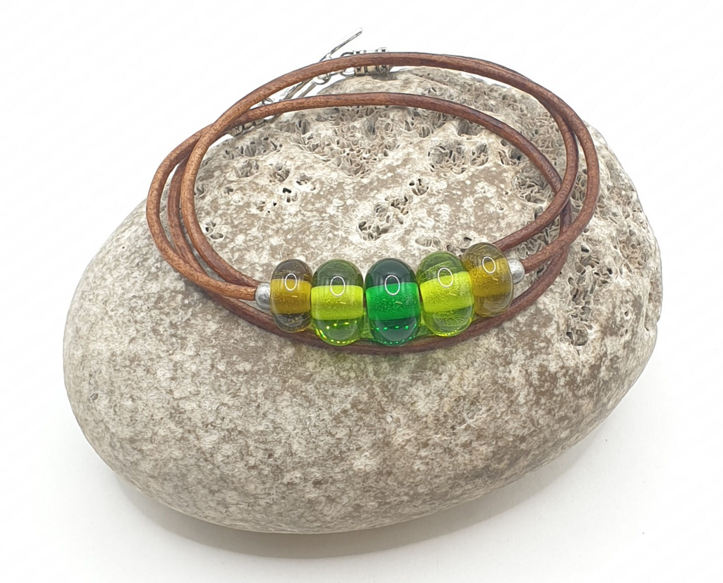 Triple-wrap bracelet w/ recycled beads (L)