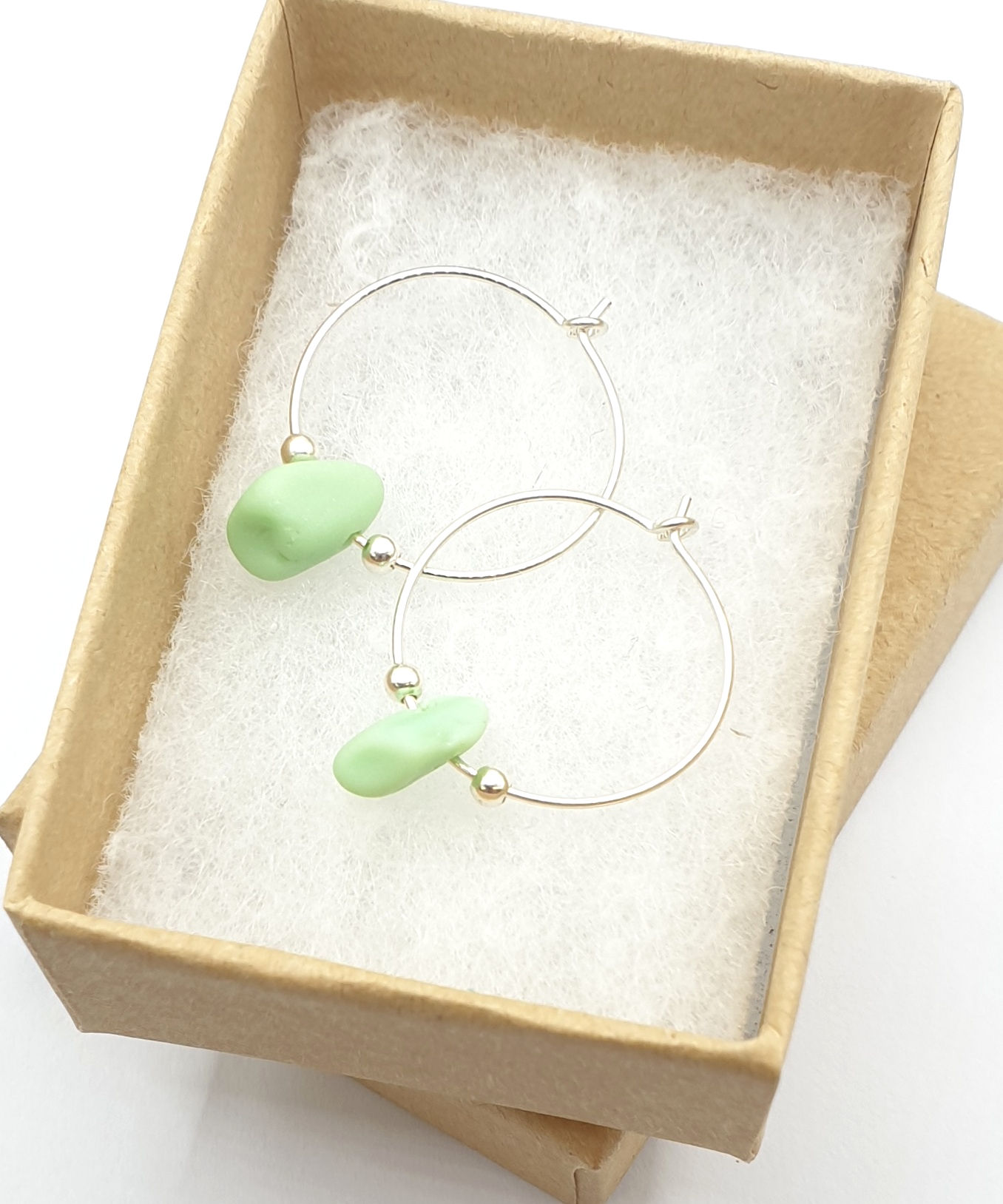 Pastel green RARE MILK SEAGLASS hoops