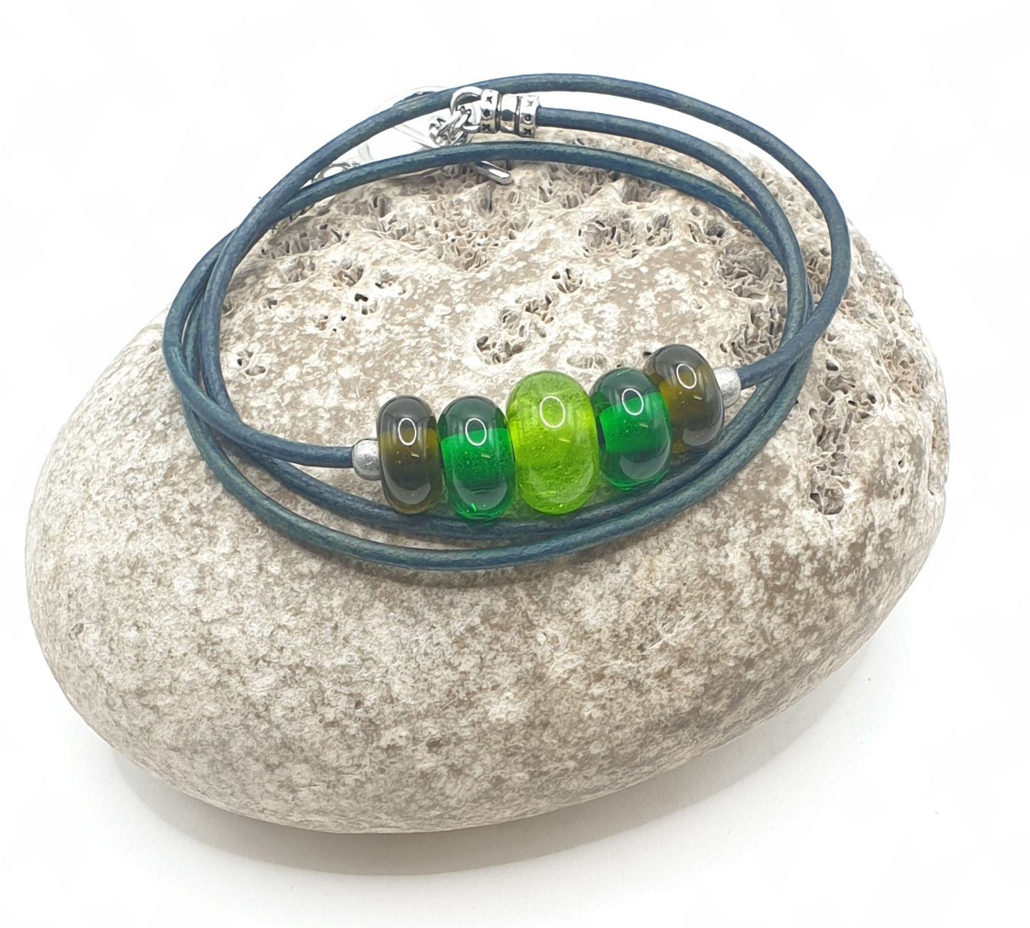 Triple-wrap bracelet w/ recycled beads (L)