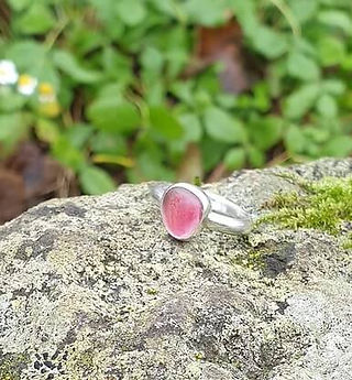 Pale pink sea glass and recycled sterling silver, handmade ring. Made in Wales.